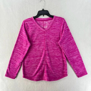 St. John's Bay Shirt Women's Sz S Pink Heathered Regular V-Neck Pullover Fleece